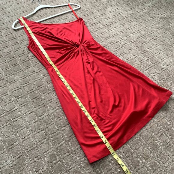Laila Azhar Silk One Shoulder Dress Ruched Waist Short Red Medium Y2K Holiday - Picture 9 of 11